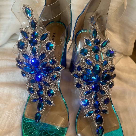 Lemonade Bejeweled Chunky Heel Iridescent Mermaid Sandal 8.5 - Picture 4 of 6